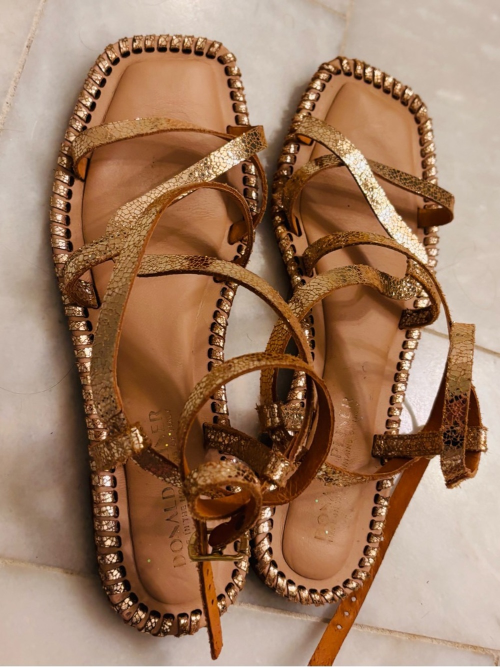 Donald Pliner Metallic Gold Strappy Women's Sandals. Size 8.5 in exc cond